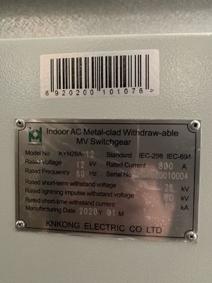 KYN28A-12 लव स्विच पैनल 6KV विदड्राइव स्विचगियर